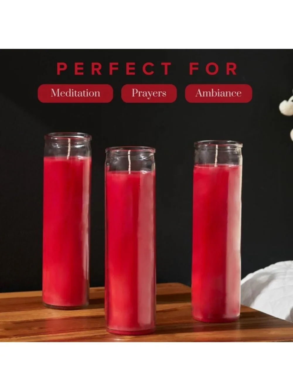 Set of 6 Red Prayer Candles in Glass Jars - Devotional Home Decor, Spiritual